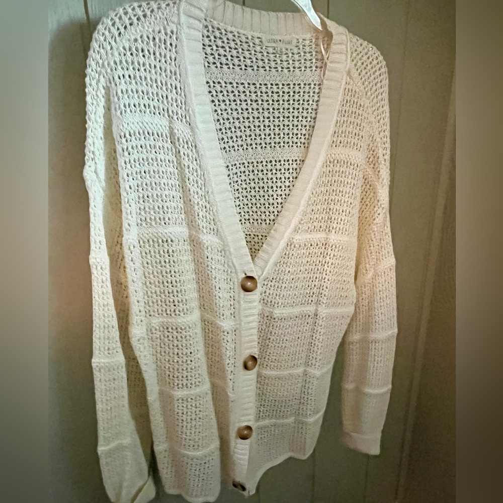 Cream Button-Up Knit Sweater